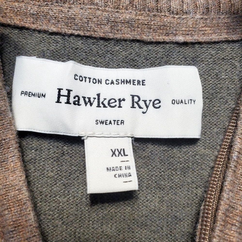 Hawker Rye Sweater Mens 2XL Olive Tan‎ Quarter Zip Cotton Cashmere Lightweight - Picture 3 of 11